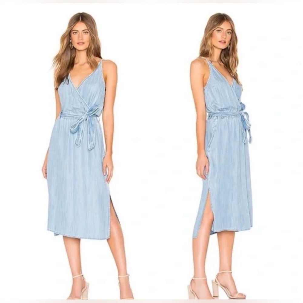 ANTHROPOLOGIE Cloth & Stone Womens Cross Front Midi Denim Dress in Del Sol Wash